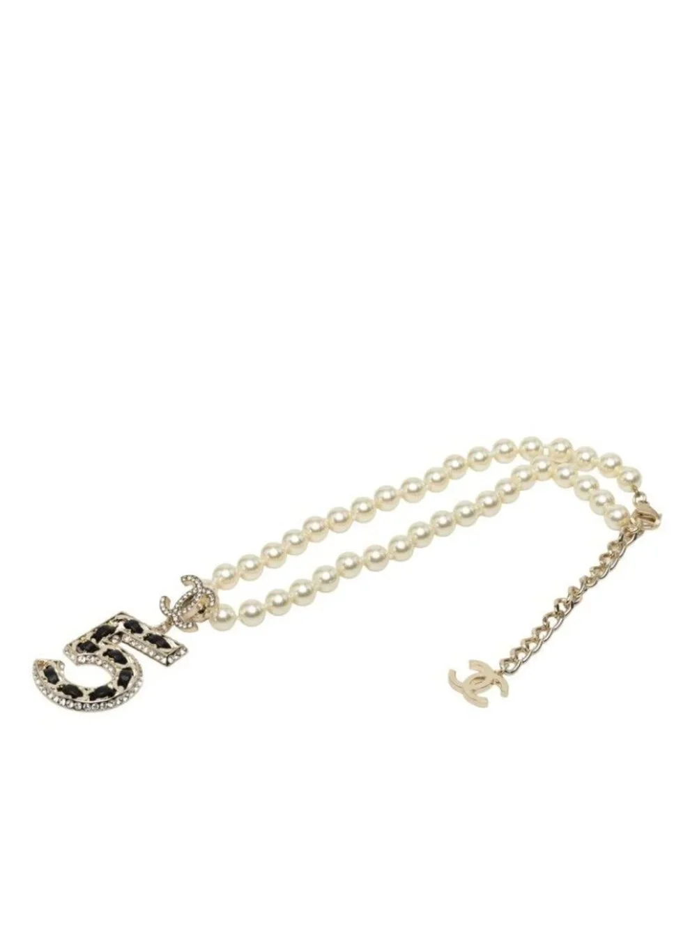 Chanel CC Logo Necklace Gold Black Plated Faux Pearl Rhinestone